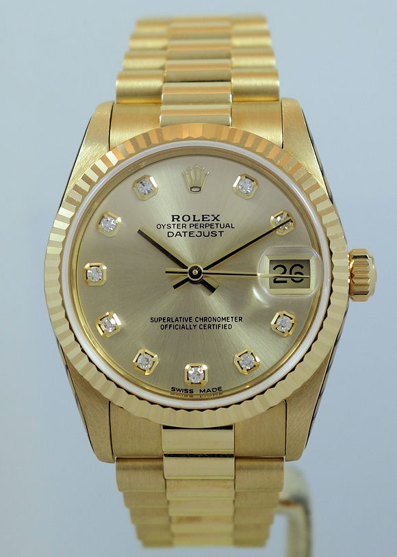 DSC03725 Rolex Datejust Midsize 31mm 18k Yellow-Gold 68278 Diamonds