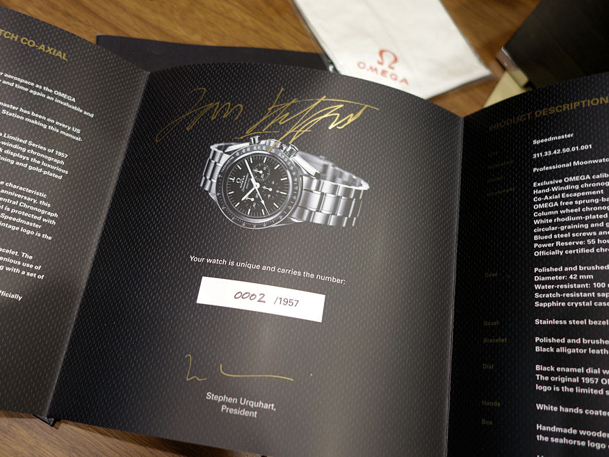 DSC03840 Omega "Speedmaster 1957" 50th Anniversary Ltd. Edn. ***No 0002/1957 *** Signed by Astronauts *UNUSED* 311.33.42.50.01.001