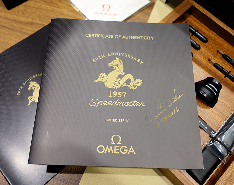 DSC03842 Omega "Speedmaster 1957" 50th Anniversary Ltd. Edn. ***No 0002/1957 *** Signed by Astronauts *UNUSED* 311.33.42.50.01.001