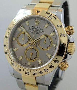 Rolex 18ct & Steel Daytona 116523 *Rare Grey Dial* with box. circa 2009 Mint!
