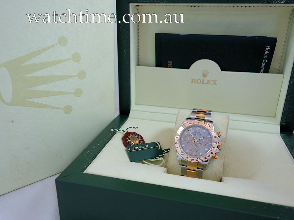 DSC04051 Rolex 18ct & Steel Daytona 116523 *Rare Grey Dial* with box. circa 2009 Mint!