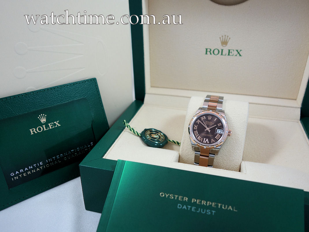 DSC04320 Rolex Datejust 31mm 18K Everose & Steel, Diamond bezel & Chocolate dial 278341RBR Box & Card 2024