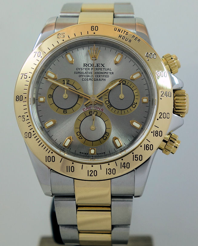 DSC04508 Rolex 18ct & Steel Daytona, Sunbrushed Grey/Gold Dial 116523 Full set!