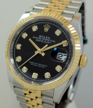 Rolex Datejust 36 Steel & 18k Gold, Black Diamond Dial 126233 Box & Card *UNUSED*