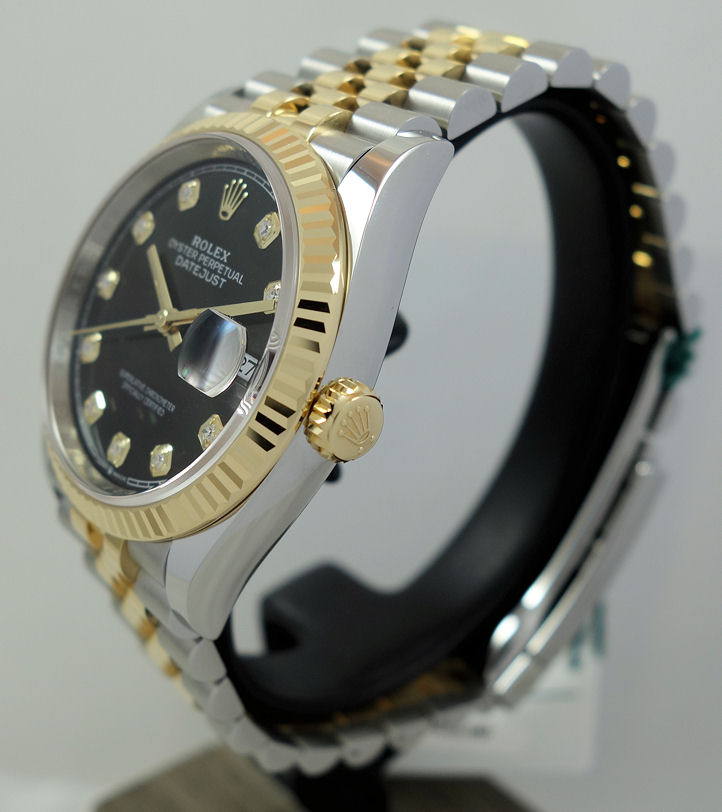 DSC04716 Rolex Datejust 36 Steel & 18k Gold, Black Diamond Dial 126233 Box & Card *UNUSED*