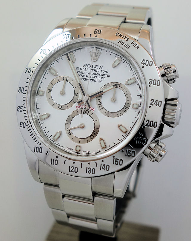 DSC05143 Rolex Daytona Steel White-Dial 116520 Box & Card Last of the Rare "APH Dial" 2016