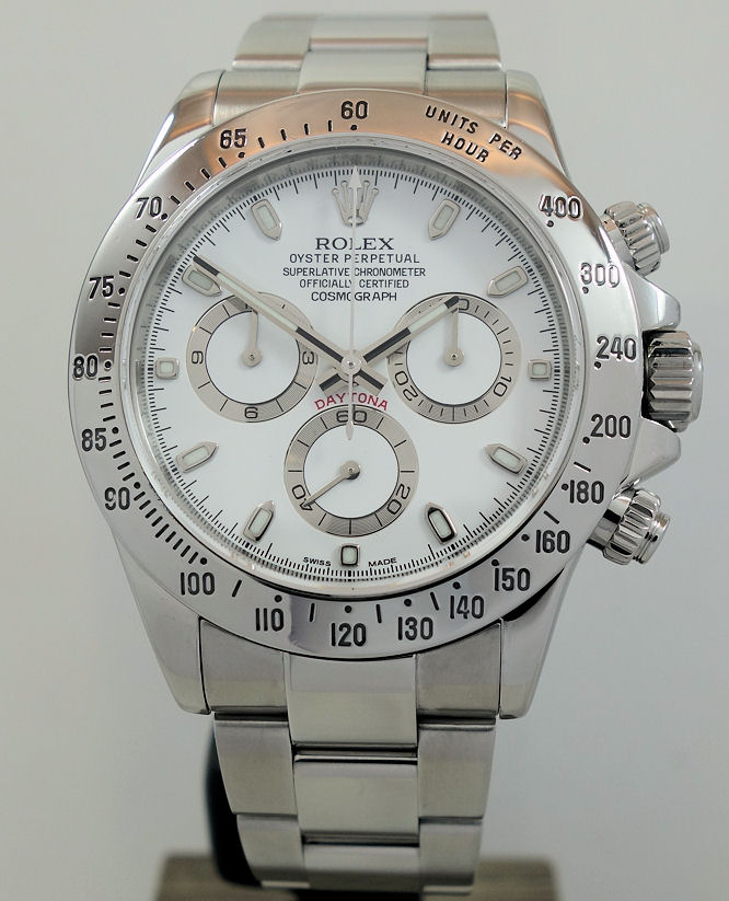 DSC05149 Rolex Daytona Steel White-Dial 116520 Box & Card Last of the Rare "APH Dial" 2016