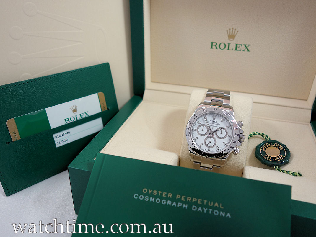 DSC05194 Rolex Daytona Steel White-Dial 116520 Box & Card Last of the Rare "APH Dial" 2016