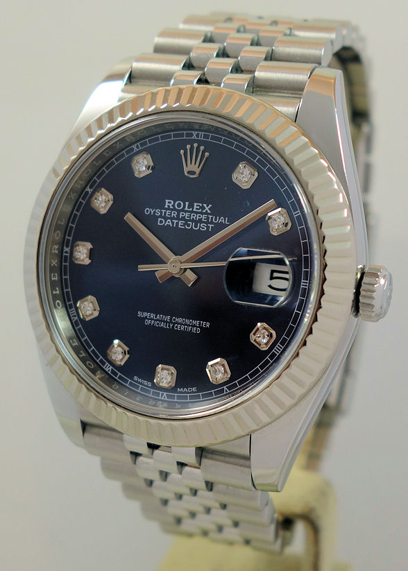DSC05735 Rolex Datejust 41mm Blue Diamond dial, Fluted bezel, Jubilee bracelet 126334