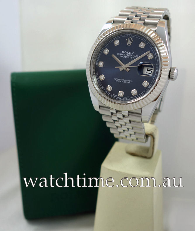 DSC05736 Rolex Datejust 41mm Blue Diamond dial, Fluted bezel, Jubilee bracelet 126334