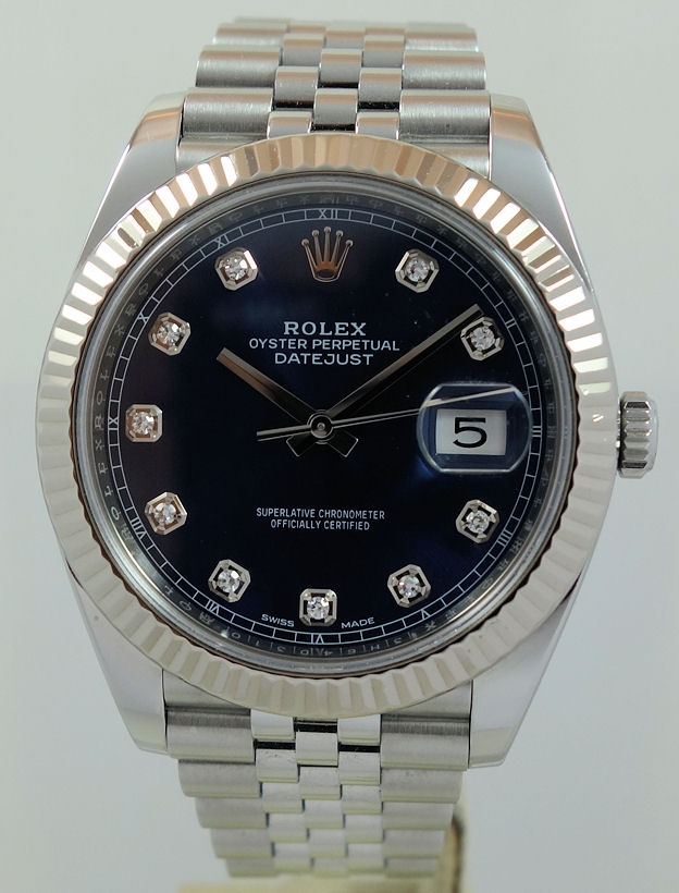 DSC05742 Rolex Datejust 41mm Blue Diamond dial, Fluted bezel, Jubilee bracelet 126334