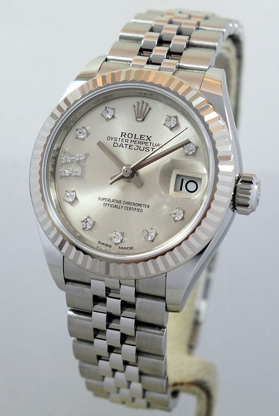 DSC08398 Rolex Lady Datejust 28mm Rolexsor 279174 Silver Rare Factory Diamond-dial