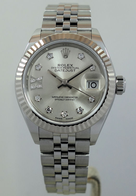 DSC08399 Rolex Lady Datejust 28mm Rolexsor 279174 Silver Rare Factory Diamond-dial