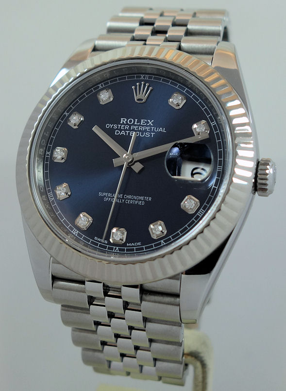 DSC05807 Rolex Datejust 41 Blue Diamond dial, Fluted bezel, Jubilee bracelet 126334 Box & Card