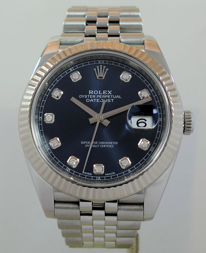 DSC05815 Rolex Datejust 41 Blue Diamond dial, Fluted bezel, Jubilee bracelet 126334 Box & Card