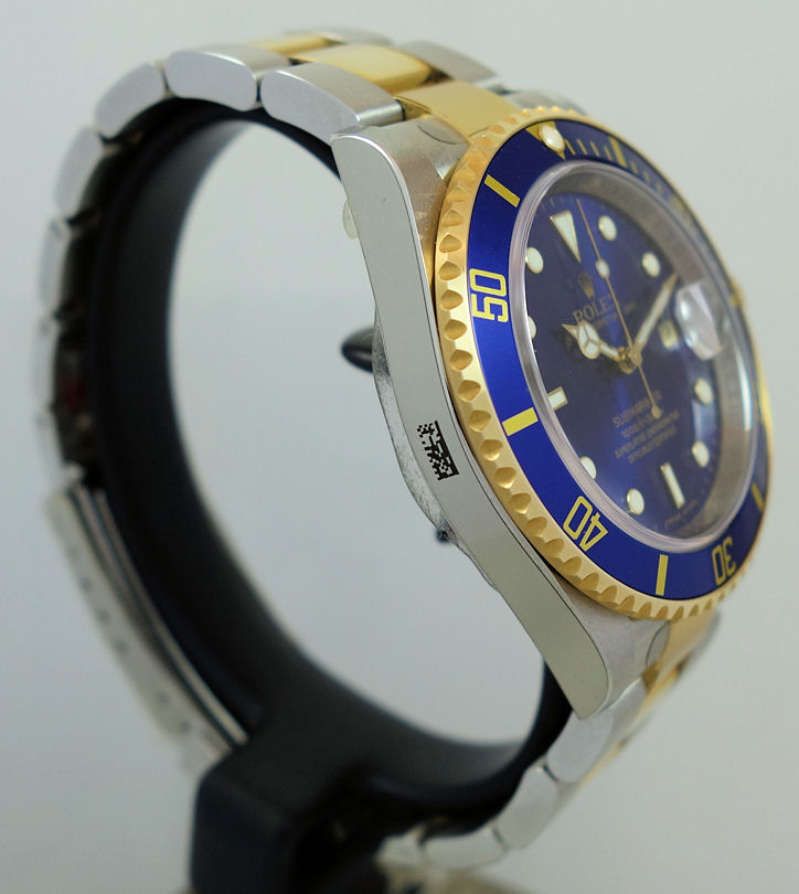 DSC05948 Rolex Submariner Date 18k & Steel, Blue dial 16613 Box & Card *Full Factory Stickers*