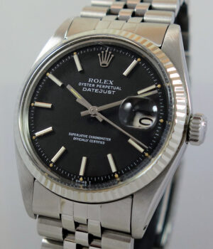 Vintage 1976 Rolex Datejust 36 Black-dial, White-Gold Bezel  ref 1601