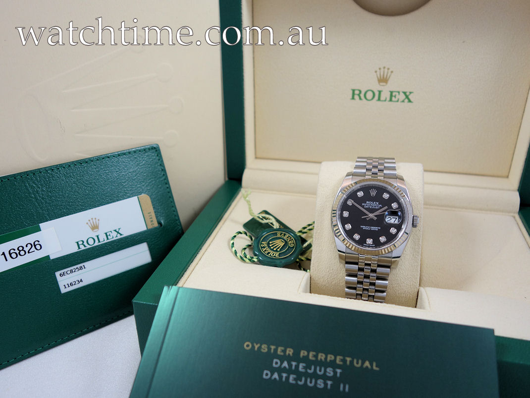 DSC06384 Rolex Datejust 36 Steel, Black Diamond-dial 116234 Box & Card