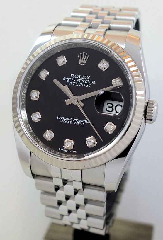 DSC06484 Rolex Datejust 36 Steel, Black Diamond-dial 116234 Box & Card
