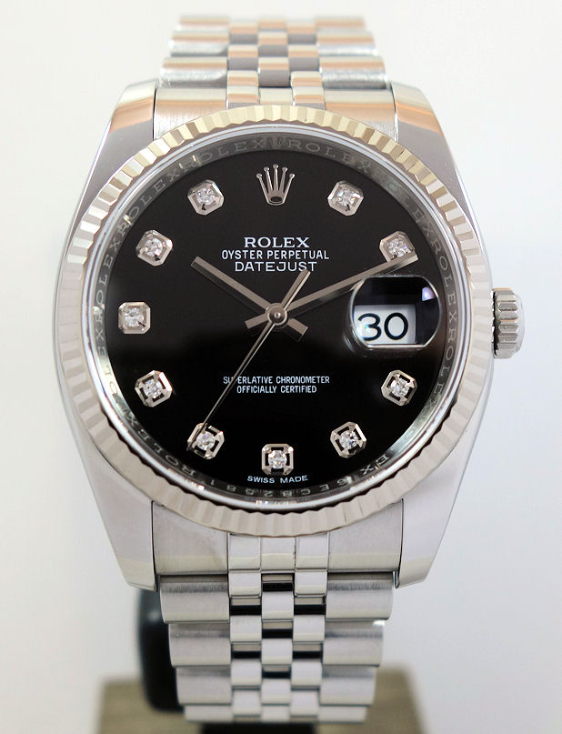 DSC06485 Rolex Datejust 36 Steel, Black Diamond-dial 116234 Box & Card