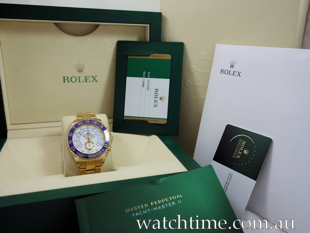 DSC07054 Rolex Yacht-Master II 18K Yellow-Gold 116688 Box & Card 2018 Full Rolex Service 2025
