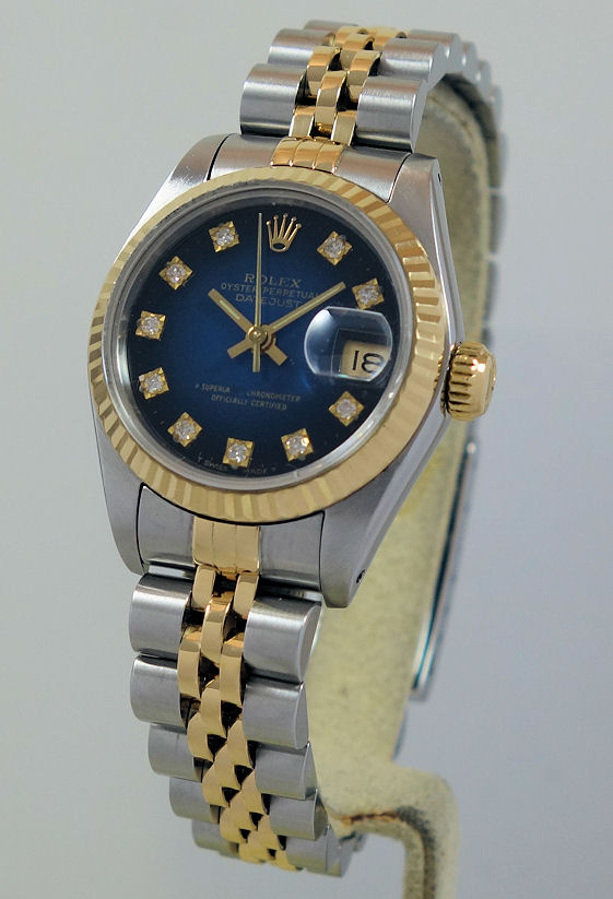 DSC07204 Rolex Lady-Datejust 26mm 18k & Steel, Blue-Vignette Diamond dial 69173