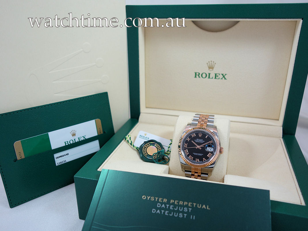 DSC07519 Rolex Datejust 36 Steel & 18k Everose, Black Roman dial 116231*UNUSED* $5000 under Retail