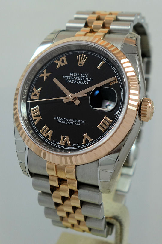 DSC07523 Rolex Datejust 36 Steel & 18k Everose, Black Roman dial 116231*UNUSED* $5000 under Retail