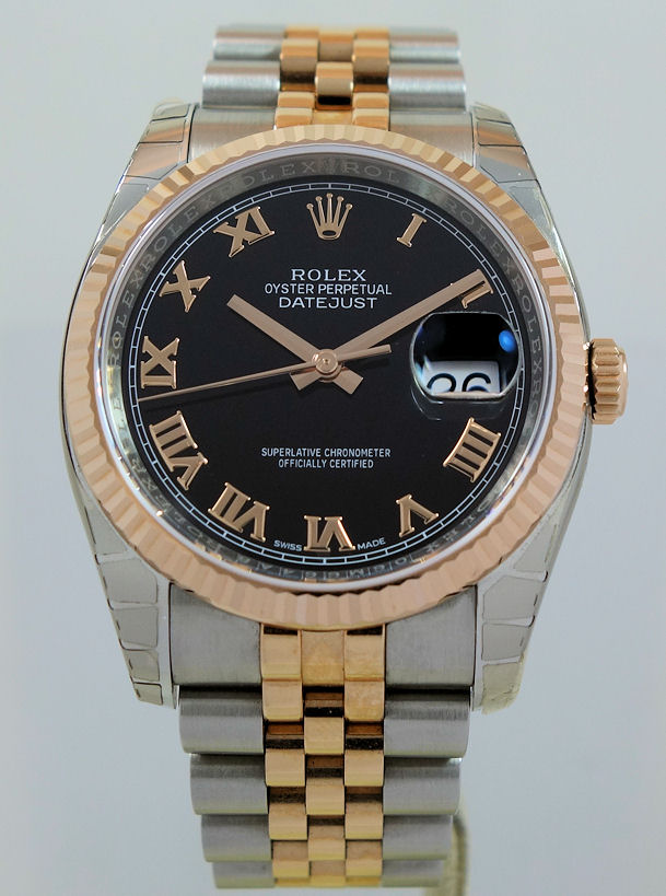 DSC07525 Rolex Datejust 36 Steel & 18k Everose, Black Roman dial 116231*UNUSED* $5000 under Retail
