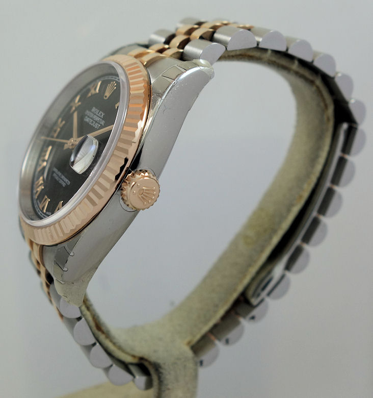 DSC07528 Rolex Datejust 36 Steel & 18k Everose, Black Roman dial 116231*UNUSED* $5000 under Retail