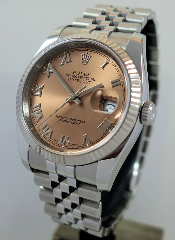 DSC07741 Rolex Datejust 36mm Steel, Salmon-Rose Roman dial 116234 Box & Card