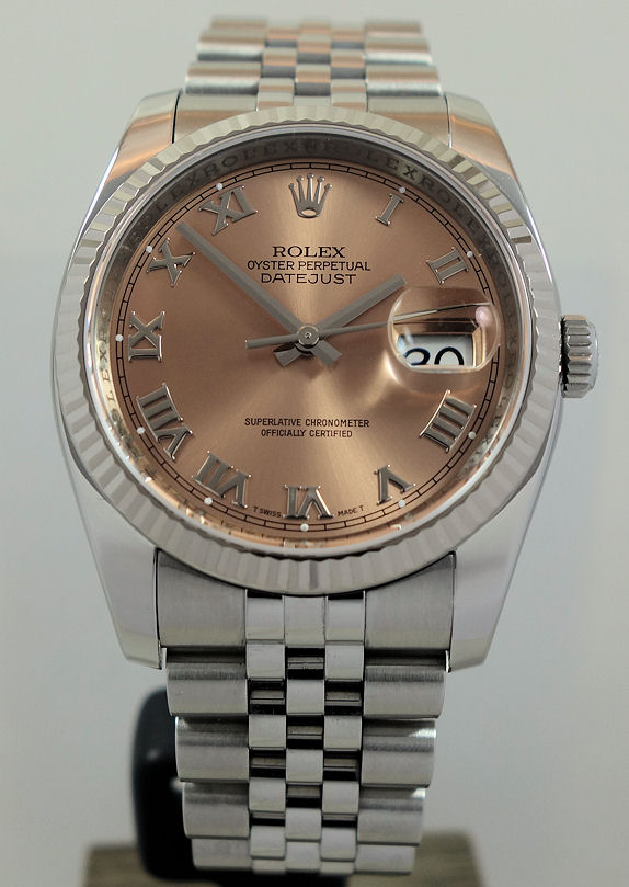 DSC07746 Rolex Datejust 36mm Steel, Salmon-Rose Roman dial 116234 Box & Card