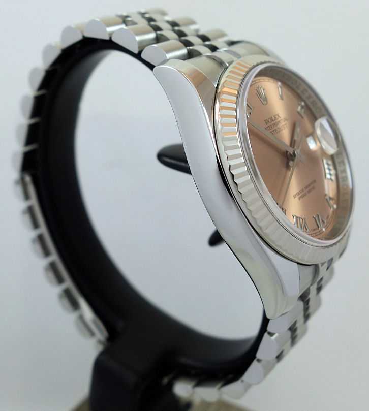 DSC07750 Rolex Datejust 36mm Steel, Salmon-Rose Roman dial 116234 Box & Card