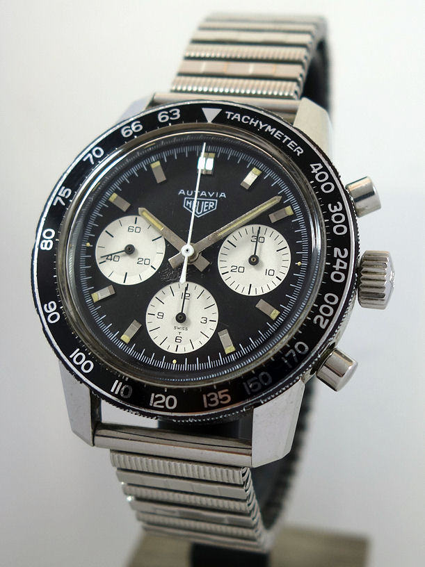 DSC08014 1970s Vintage HEUER Autavia 2446C Steel 40mm Black-dial