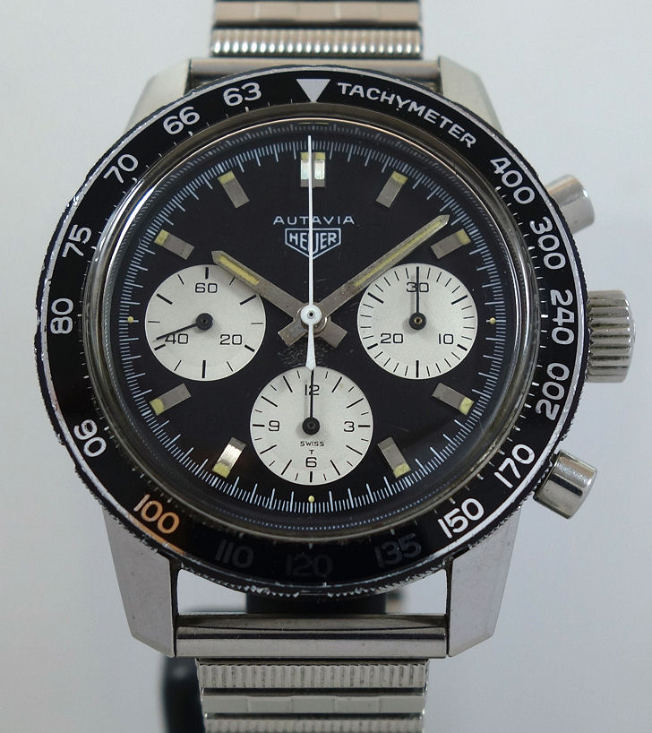 DSC08017 1970s Vintage HEUER Autavia 2446C Steel 40mm Black-dial