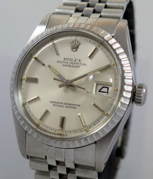 Rolex 1603 Datejust 36mm Steel with Engine-turned Bezel & Silver dial c 1976