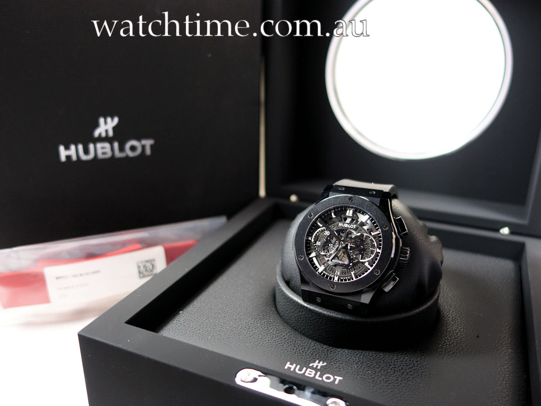 DSC08650 HUBLOT Classic Fusion "BLACK MAGIC" Aerofusion Black-Ceramic 45mm Automatic 525.CM.0170.RX 55% Off Retail