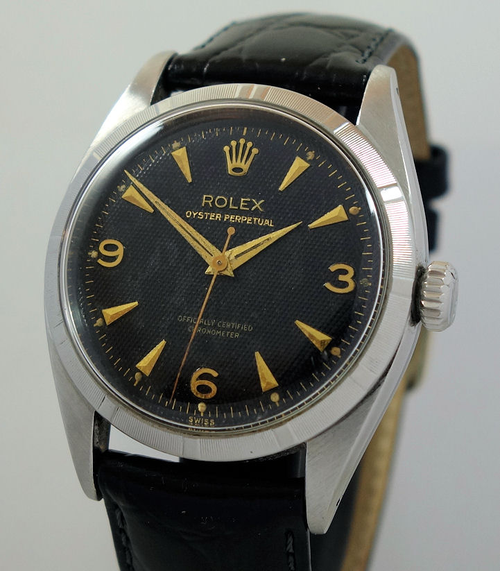 DSC08857 Rolex Oyster Perpetual c 1959 *RARE Black Honeycomb-Dial* Original Perfect Condition.
