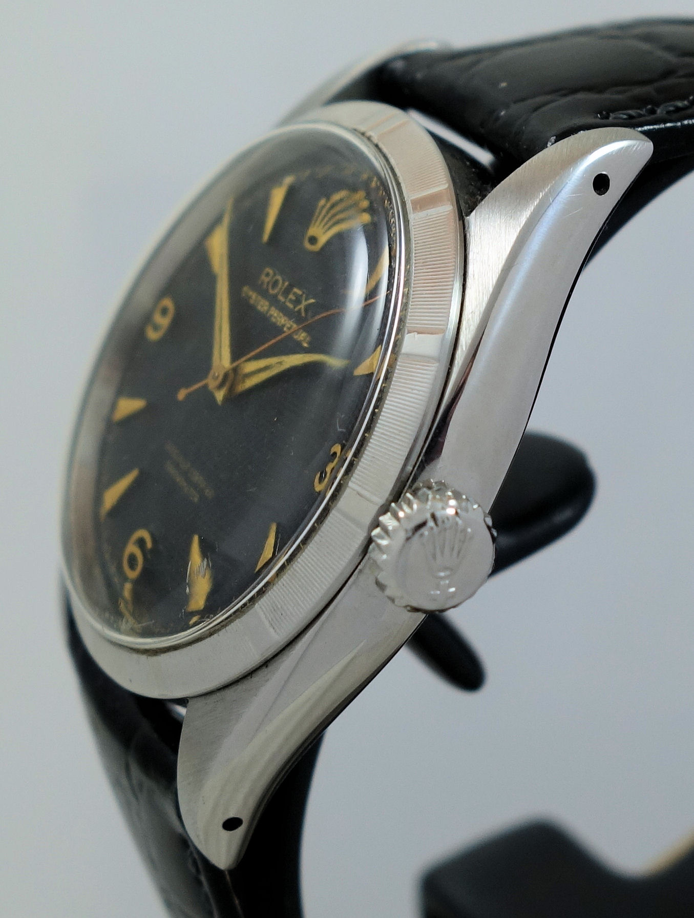 DSC08865 Rolex Oyster Perpetual c 1959 *RARE Black Honeycomb-Dial* Original Perfect Condition.