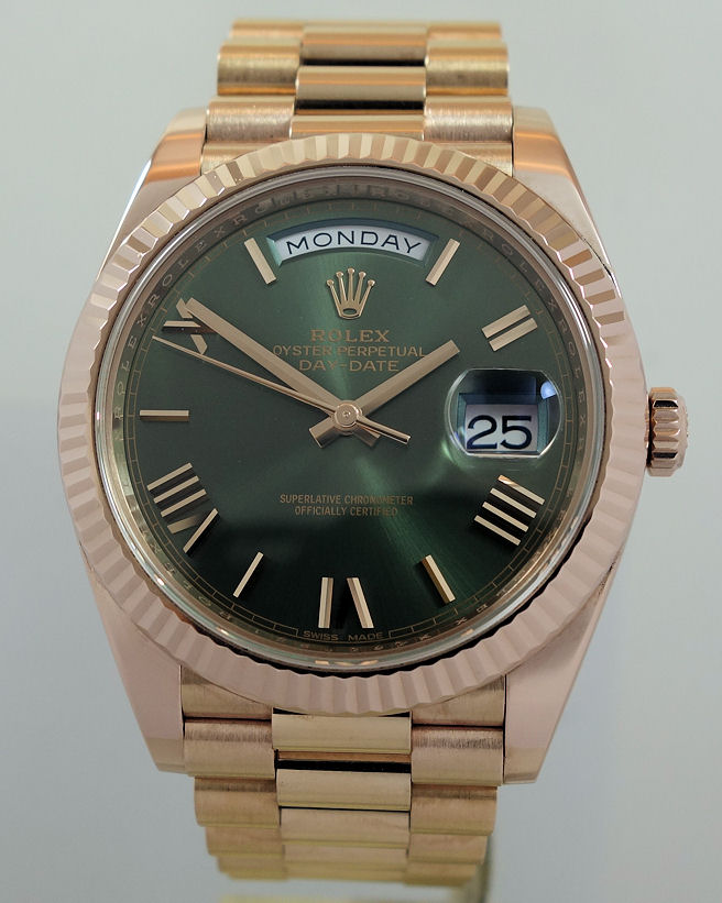 DSC09501 Rolex Day-Date 40mm 18k Everose Olive Roman Dial 228235