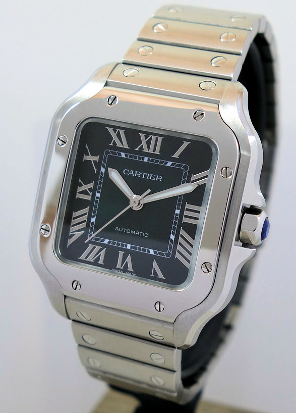 DSC00068 Cartier SANTOS DE CARTIER Midsize, Green Roman dial WSSA0061 Box & Card 2023