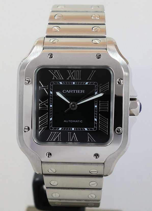 DSC00070 Cartier SANTOS DE CARTIER Midsize, Green Roman dial WSSA0061 Box & Card 2023