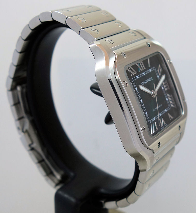 DSC00074 Cartier SANTOS DE CARTIER Midsize, Green Roman dial WSSA0061 Box & Card 2023