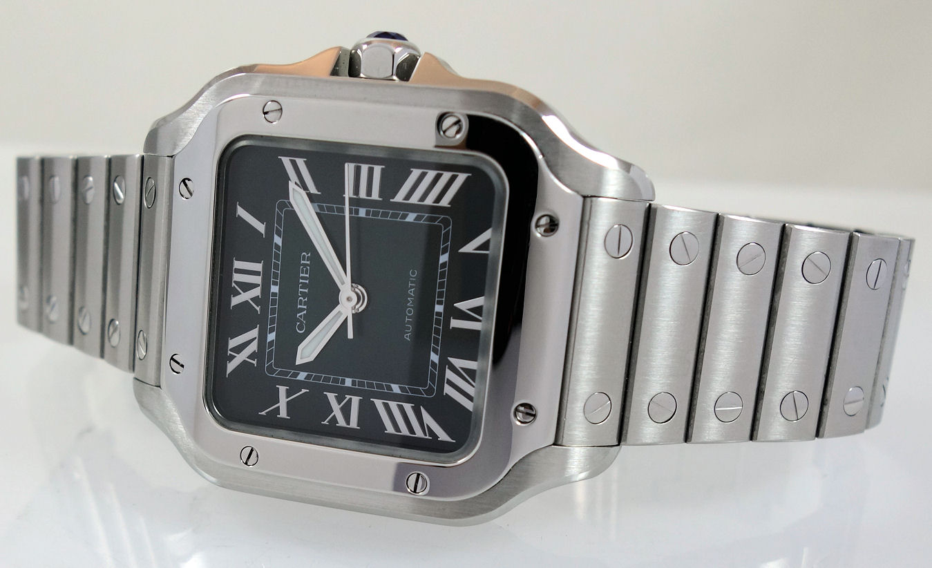 DSC00078 Cartier SANTOS DE CARTIER Midsize, Green Roman dial WSSA0061 Box & Card 2023