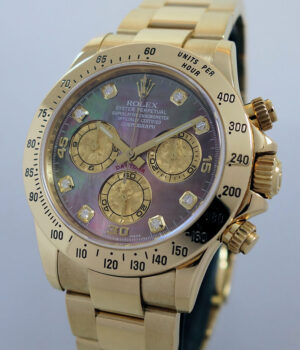 Rolex Daytona 18k Gold, 116528 Tahitian Mother-of-Pearl DIAMOND dial Box & Card