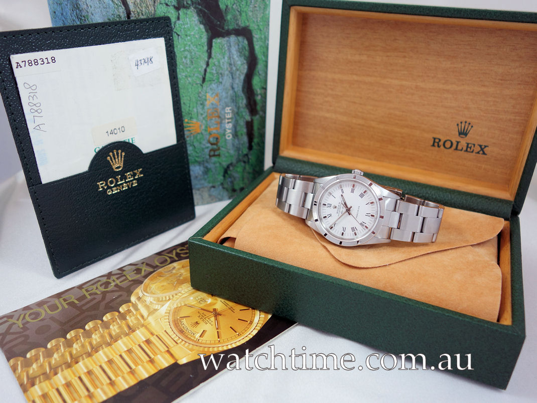 DSC09928 Rolex Air-King 14010 White Roman dial Box & Papers