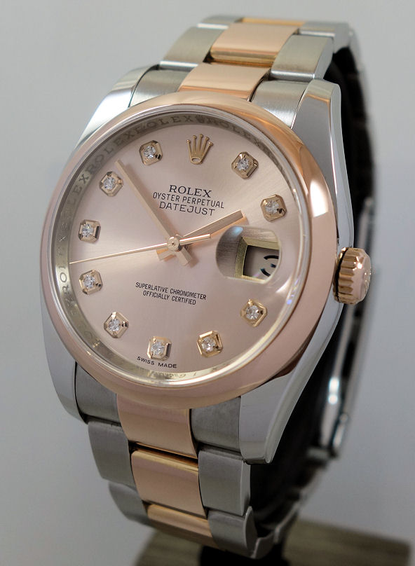 DSC01868 Rolex Datejust 36 Everose & Steel 116201 with Rose Diamond-dial Box & Card