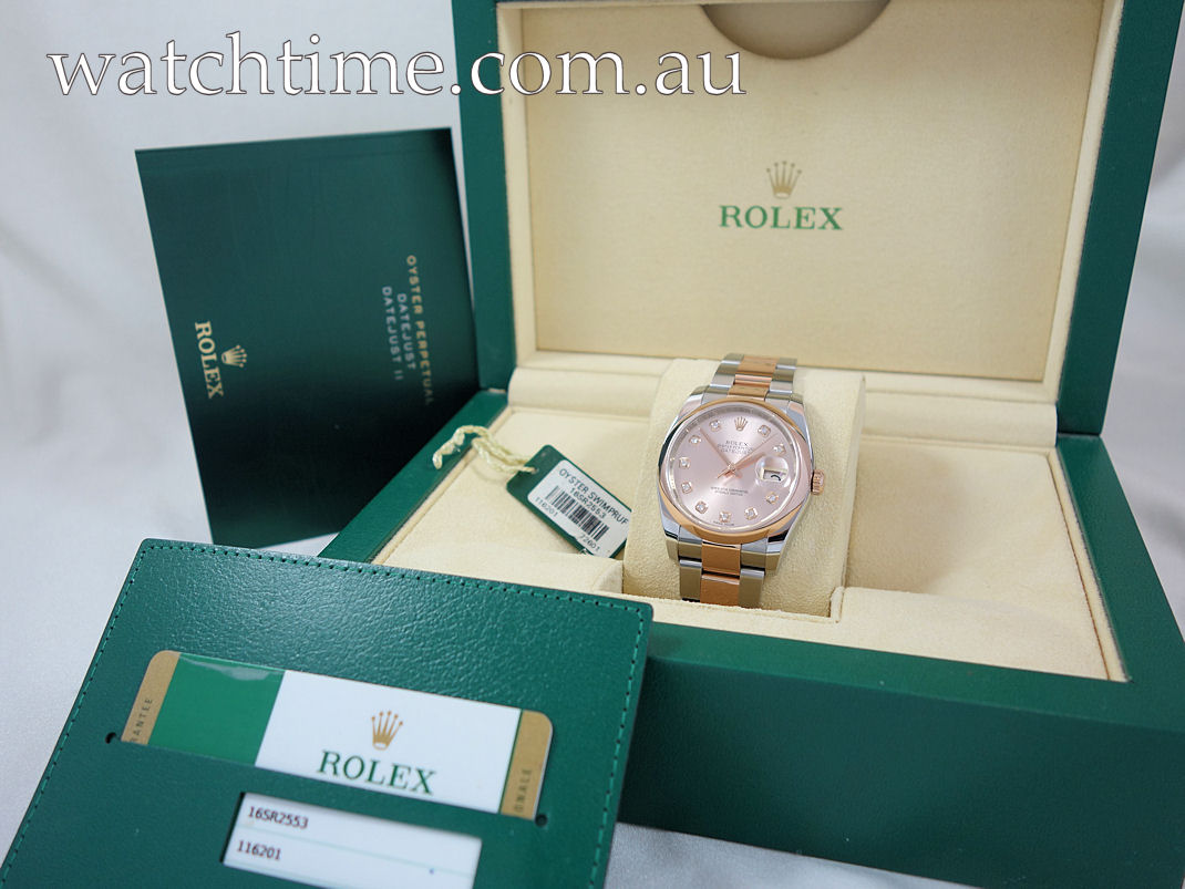 DSC01886 Rolex Datejust 36 Everose & Steel 116201 with Rose Diamond-dial Box & Card
