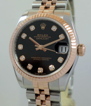 Rolex Datejust 31mm Black Diamond dial, 18ct Everose & Steel 178271 Box & Card