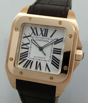 Cartier Santos 100 Automatic 18K Rose-Gold Mens, XL  W20095Y1 [2792]